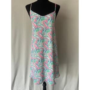 Lauren James size Large dress parrot print Summer Sun Dress Tank Top Pink